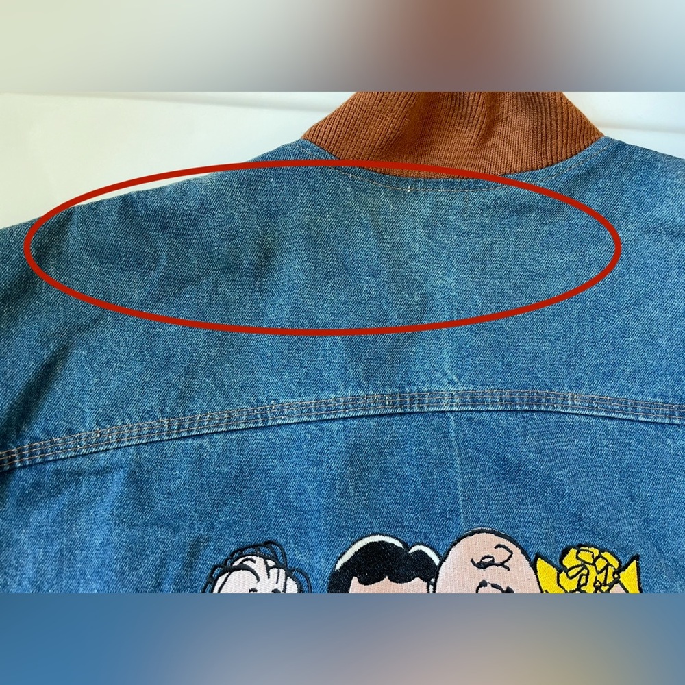 Vintage PEANUTS Charlie Brown Denim Suede bomber jacket | Size L - Picture 12 of 13